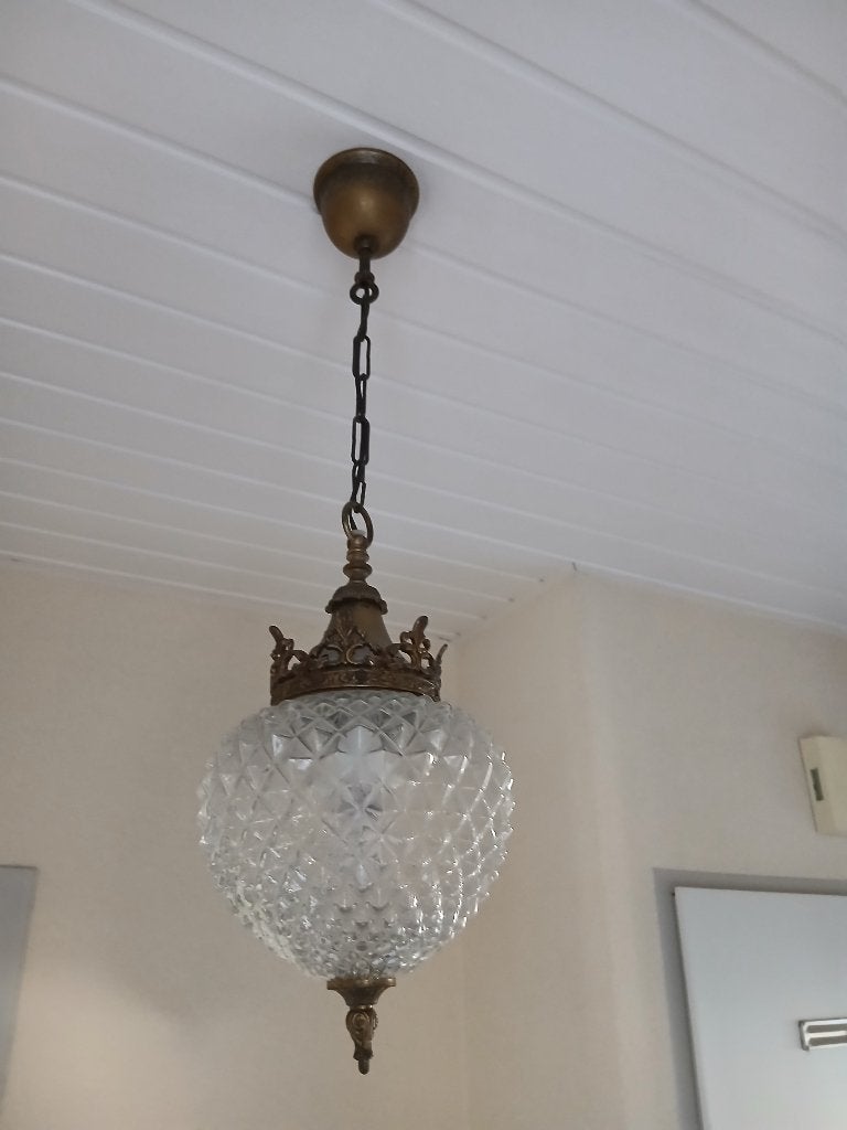 Vintage Jaren '70 Hanglamp met Geslepen Glas