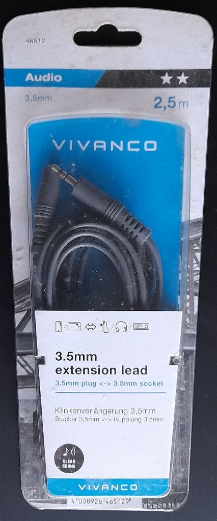 Vivanco 3.5 mm audio verlengkabel 2.5m, Ophalen of Verzenden, Nieuw, 2 tot 5 meter, Overige kabels