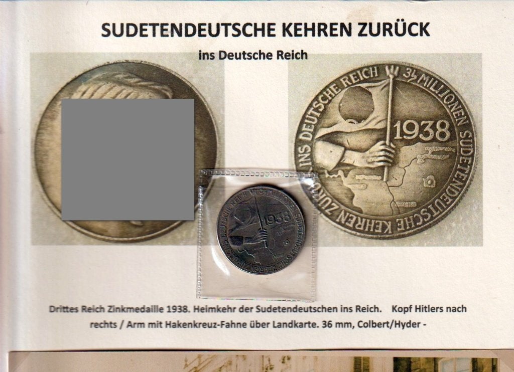 Duitsland 1938 terugkeer Sudeten - medaille + 3 foto's, Ophalen of Verzenden, Landmacht, Duitsland, Lintje, Medaille of Wings
