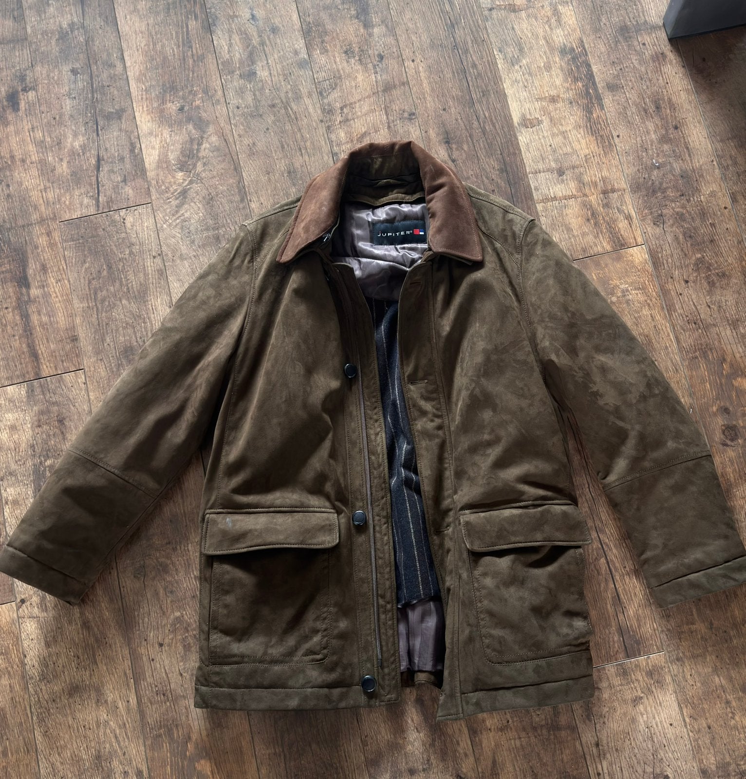 Vintage suede jas brand: Jupiter, Kleding | Heren, Verzenden, Zo goed als nieuw, Maat 56/58 (XL), Bruin