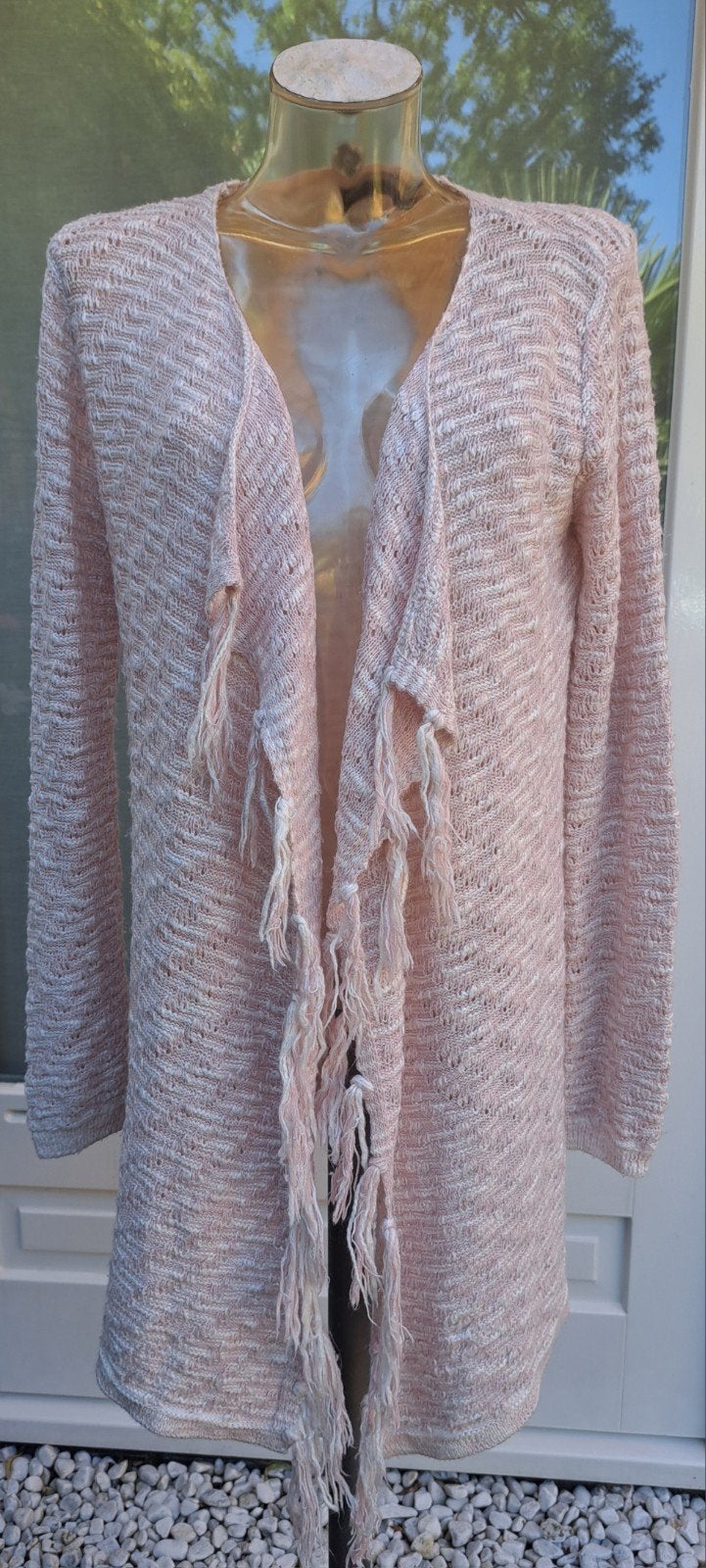 Zacht roze/wit lang vest met franjes, Maat 38/40 (M), Colours of the world, Ophalen of Verzenden, Roze