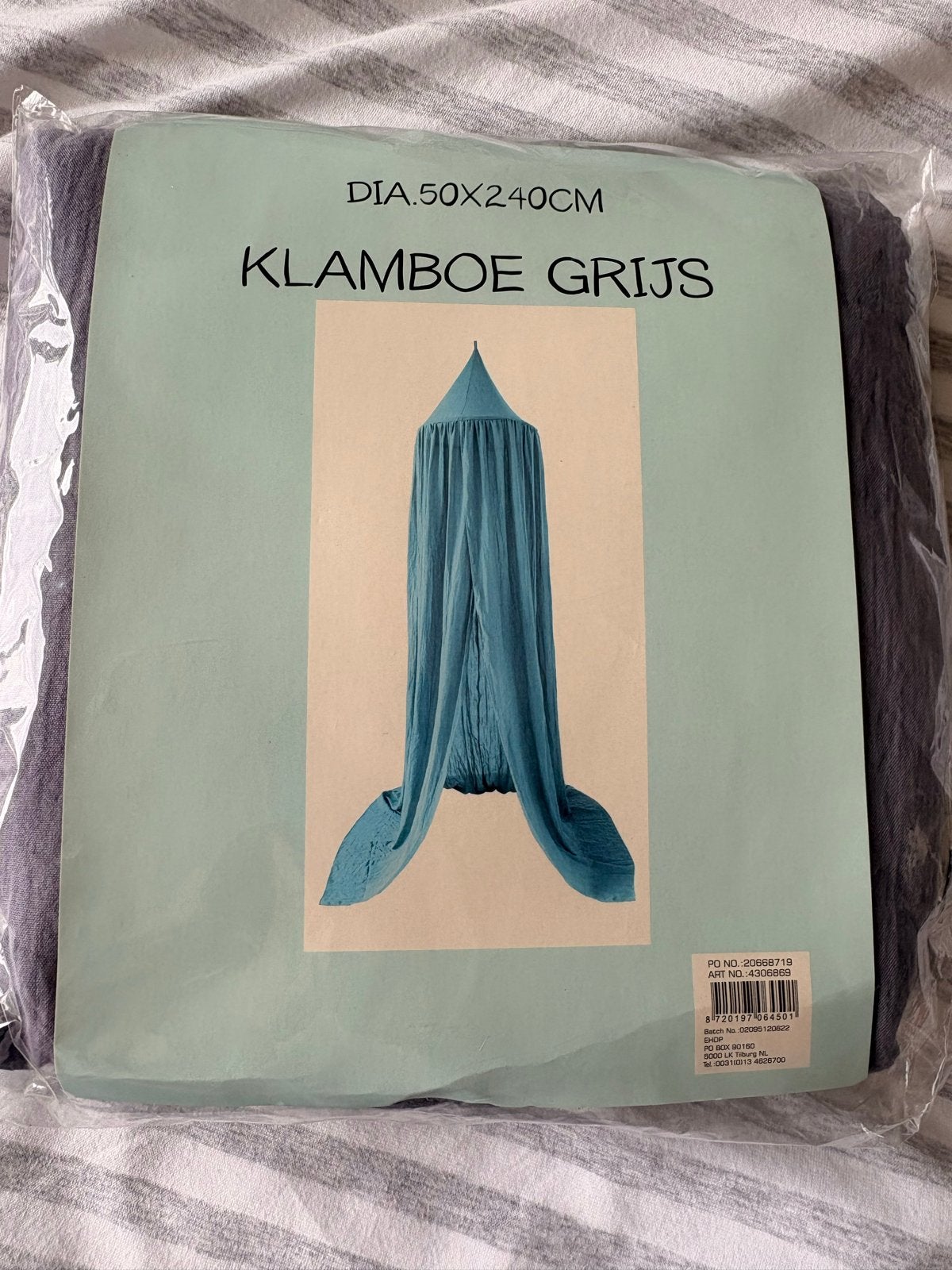 Nieuwe Klamboe Grijs 50x240cm met ophangsysteem, Ophalen of Verzenden, Nieuw, Overige typen