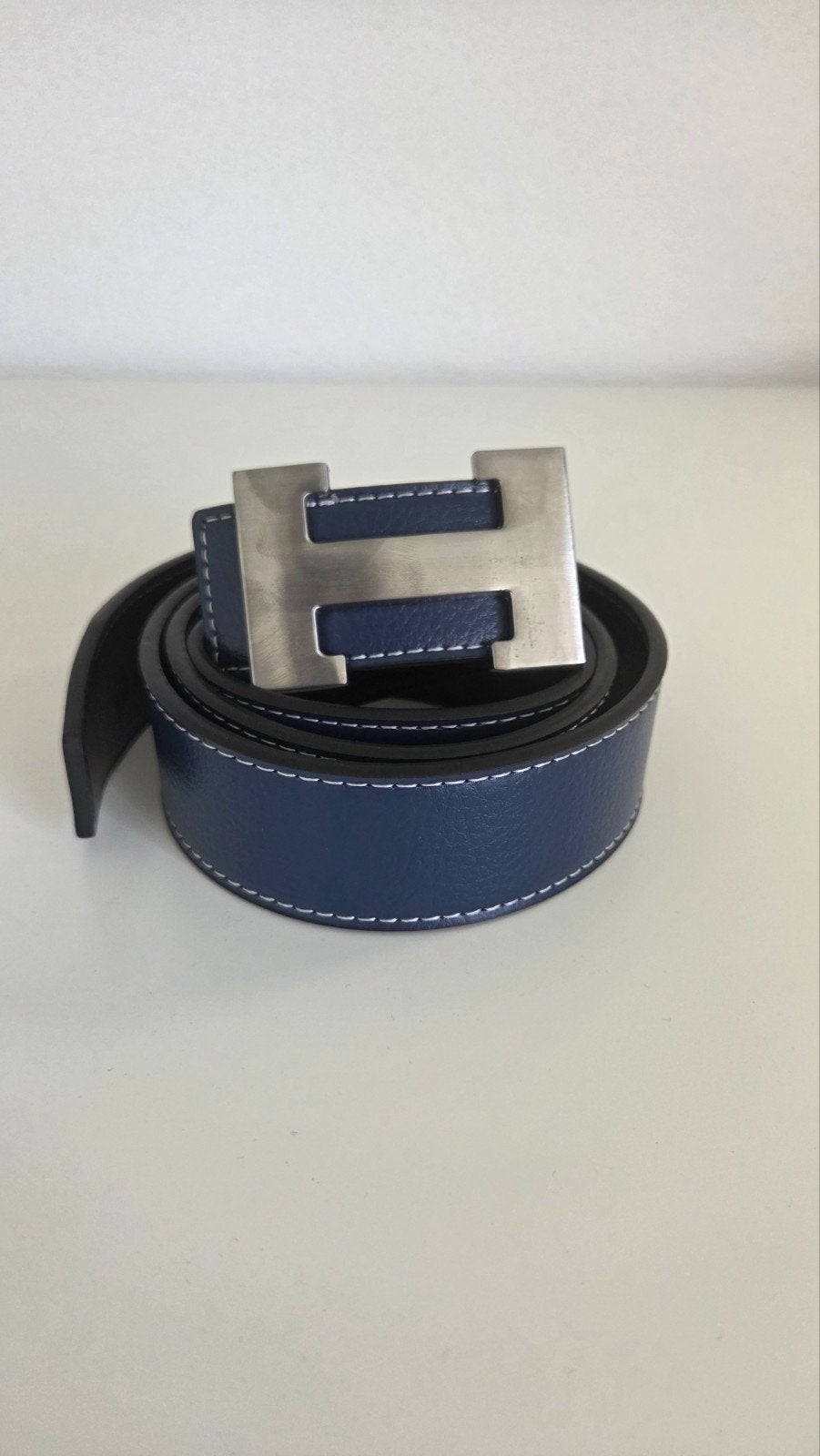 Blauwe Hermes Riem 110cm met Zilveren Buckle, Overige kleuren, Nieuw, Riem of Ceintuur, 105 tot 115 cm
