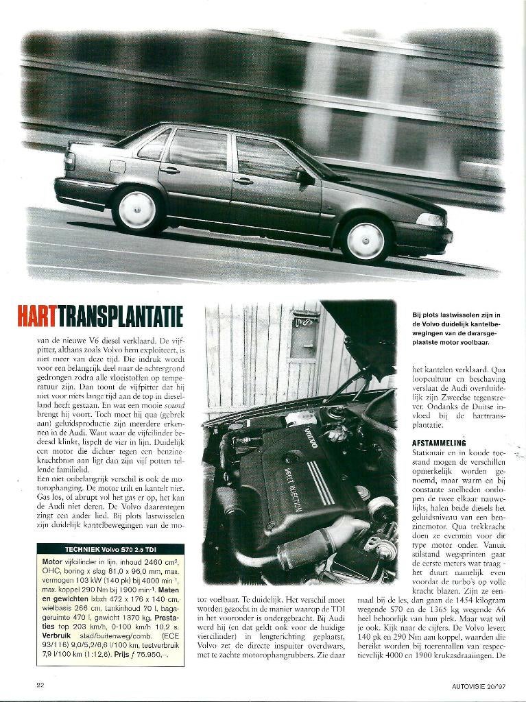 Autovisie dubbeltest Audi A6 en Volvo S70 1997, Ophalen of Verzenden, Gelezen
