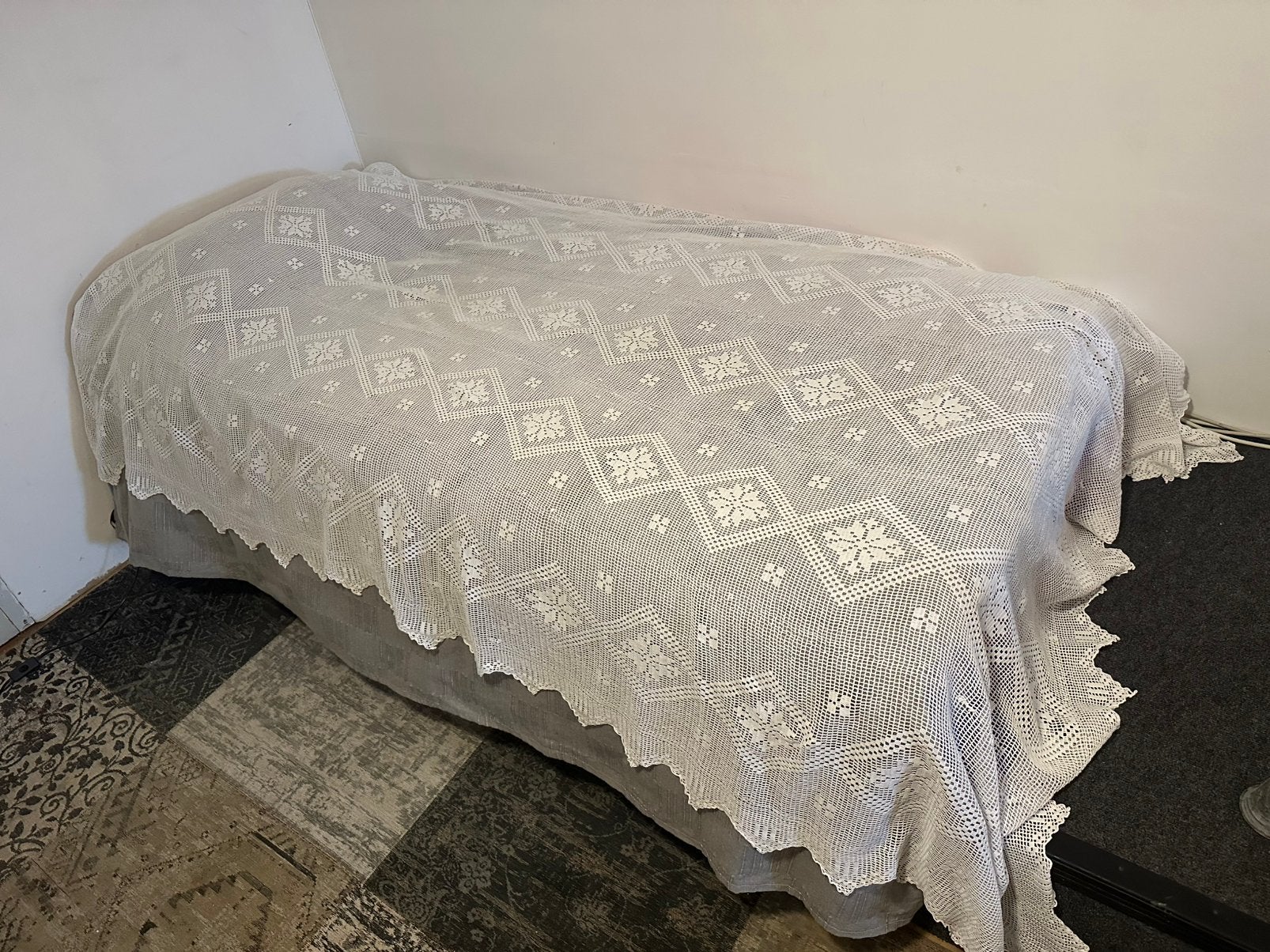 Wit brocante gehaakte sprei, Antiek en Kunst, Curiosa en Brocante, Ophalen