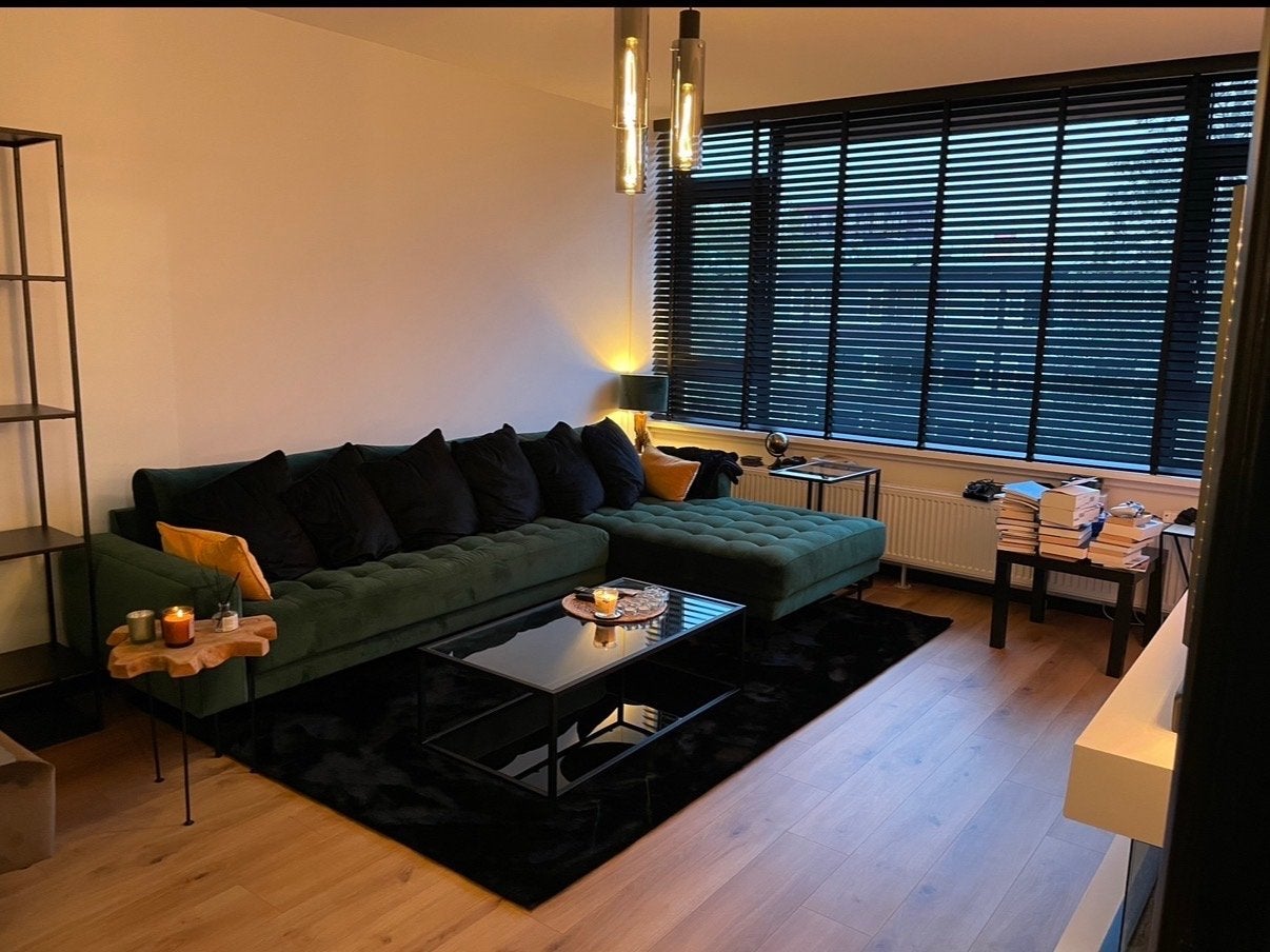 Grote groene hoekbank met loungegedeelte, Ophalen, Gebruikt, Hoekbank, 300 cm of meer
