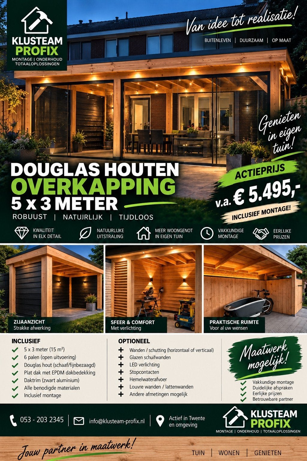 Douglas Houten Overkapping 5x3m - Inclusief Montage, Tuin en Terras, Ophalen, Nieuw, Veranda