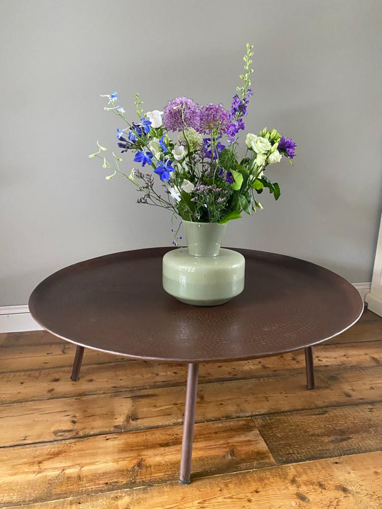 Ronde salontafel met metalen blad en poten, Huis en Inrichting, Tafels | Salontafels, Ophalen, Gebruikt, Rond, 50 tot 100 cm