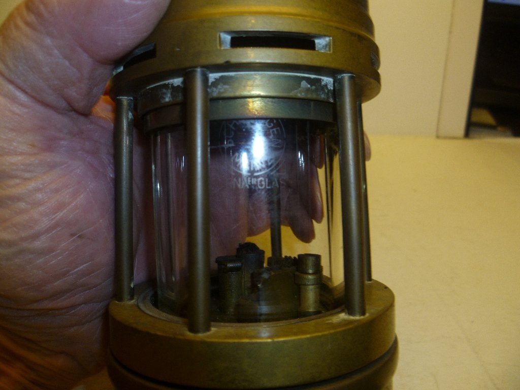 Mooie Patina Mijnlamp Compleet met glaasje Schottugen, Ophalen of Verzenden