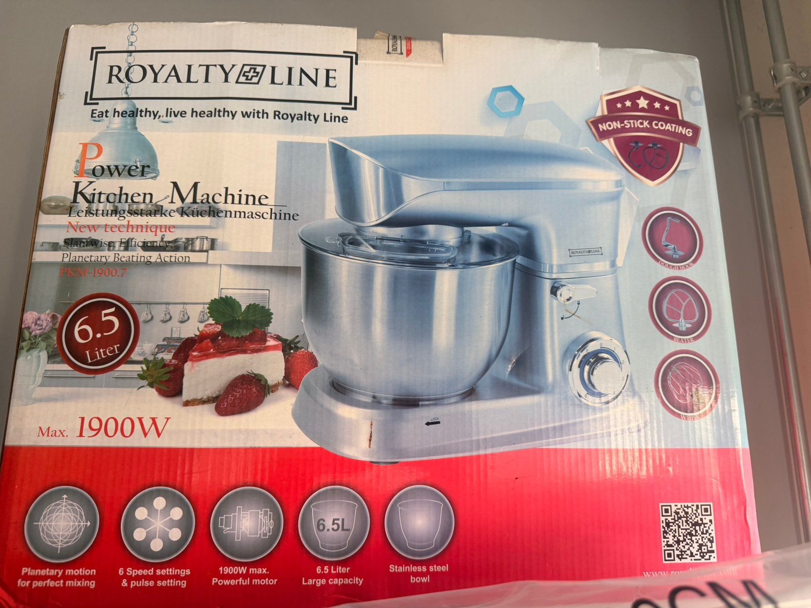 Nieuwe Royalty Line keukenmachine 1900W – 6,5L, 4 liter of meer, Ophalen of Verzenden, Zo goed als nieuw, 3 snelheden of meer