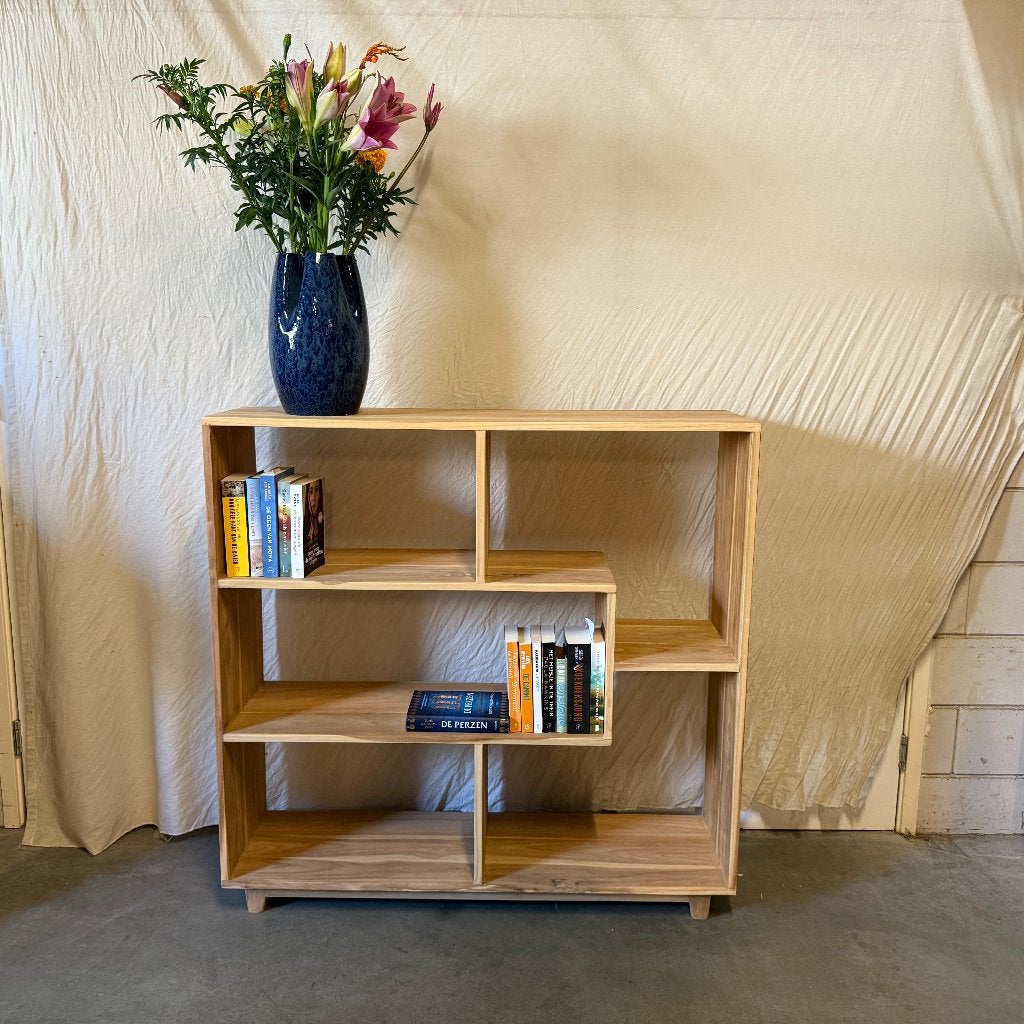 houten boekenkast / roomdevider - teak - Gratis bezorgd, Huis en Inrichting, Kasten | Boekenkasten, 100 tot 150 cm, Teakhout, Ophalen of Verzenden