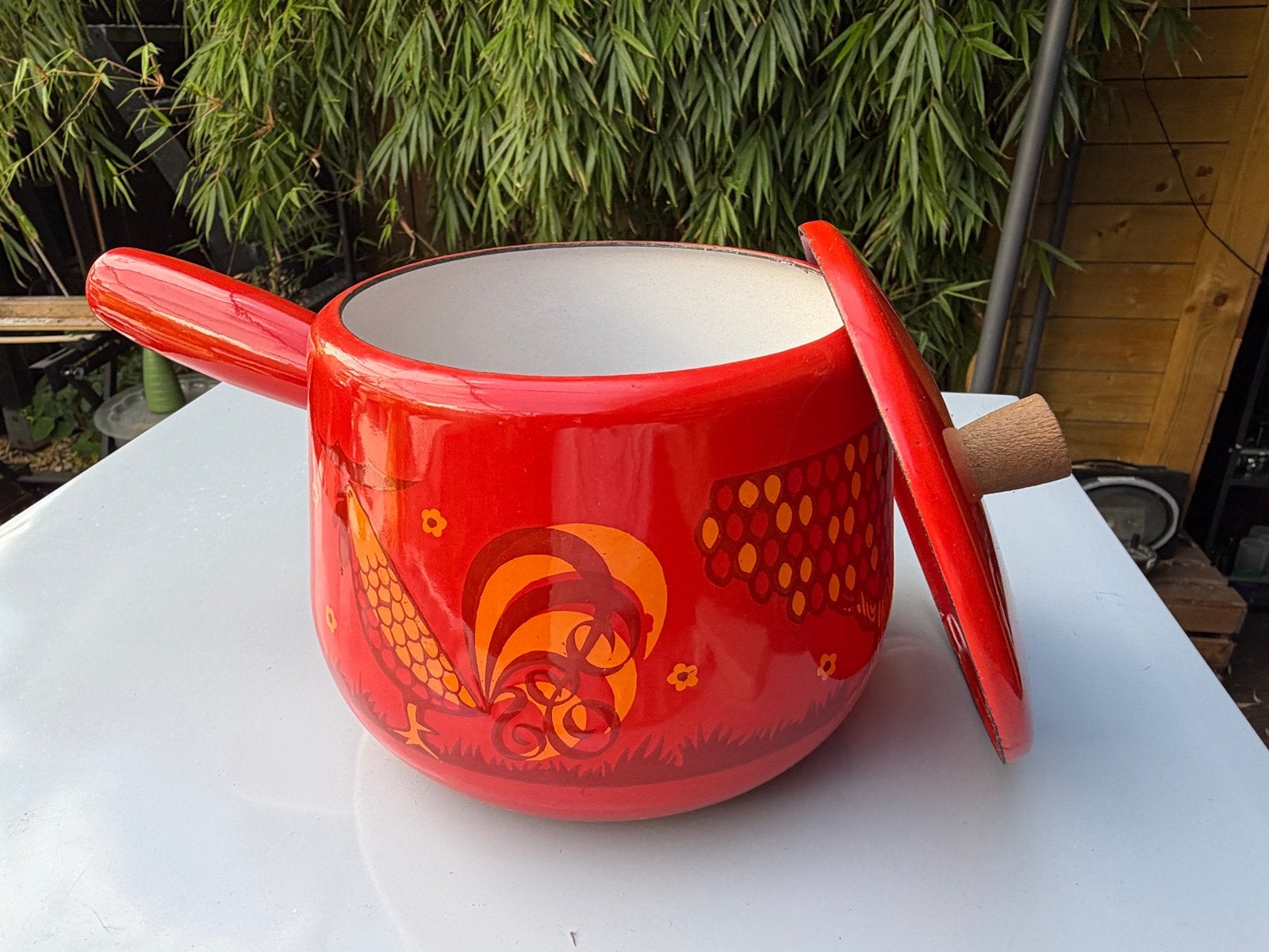 Vintage AUBECQ emaille fonduepan, Antiek en Kunst, Ophalen of Verzenden