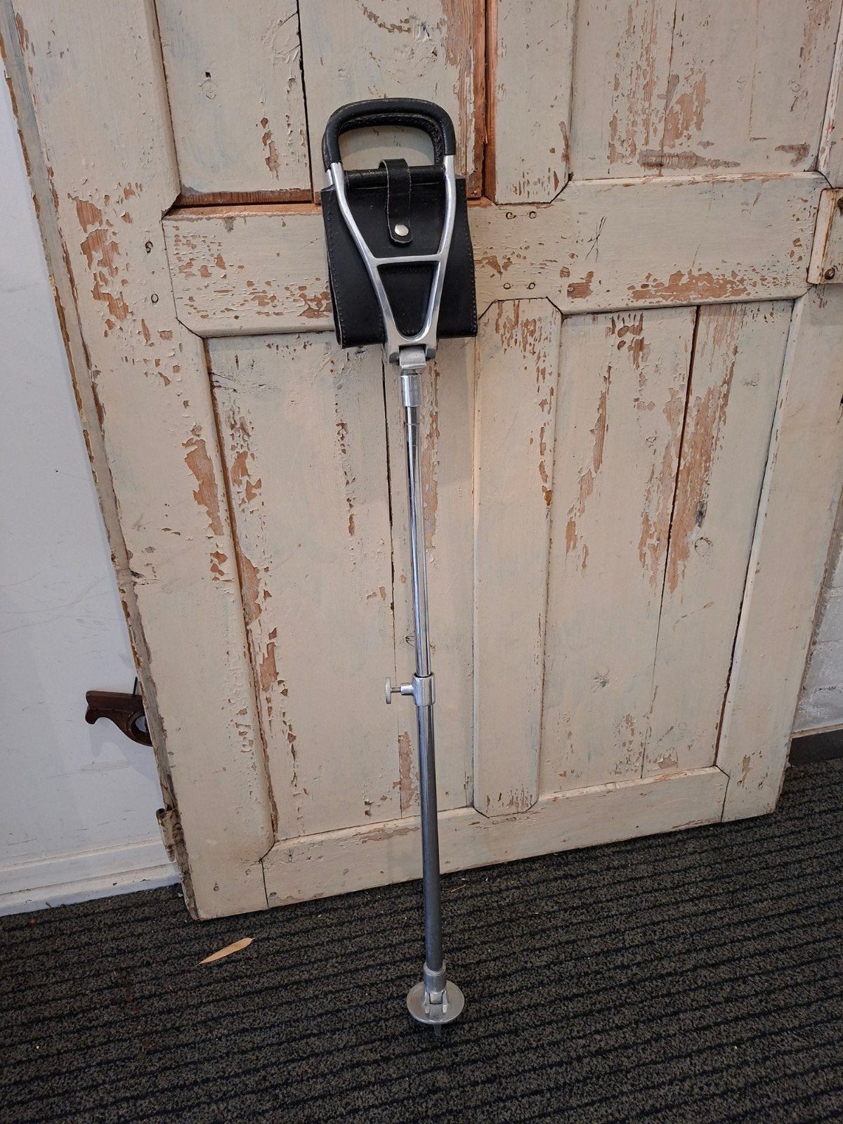 Antiek wandelstok leren zitje verstelbaar vintage zitstok, Ophalen, Verstelbaar