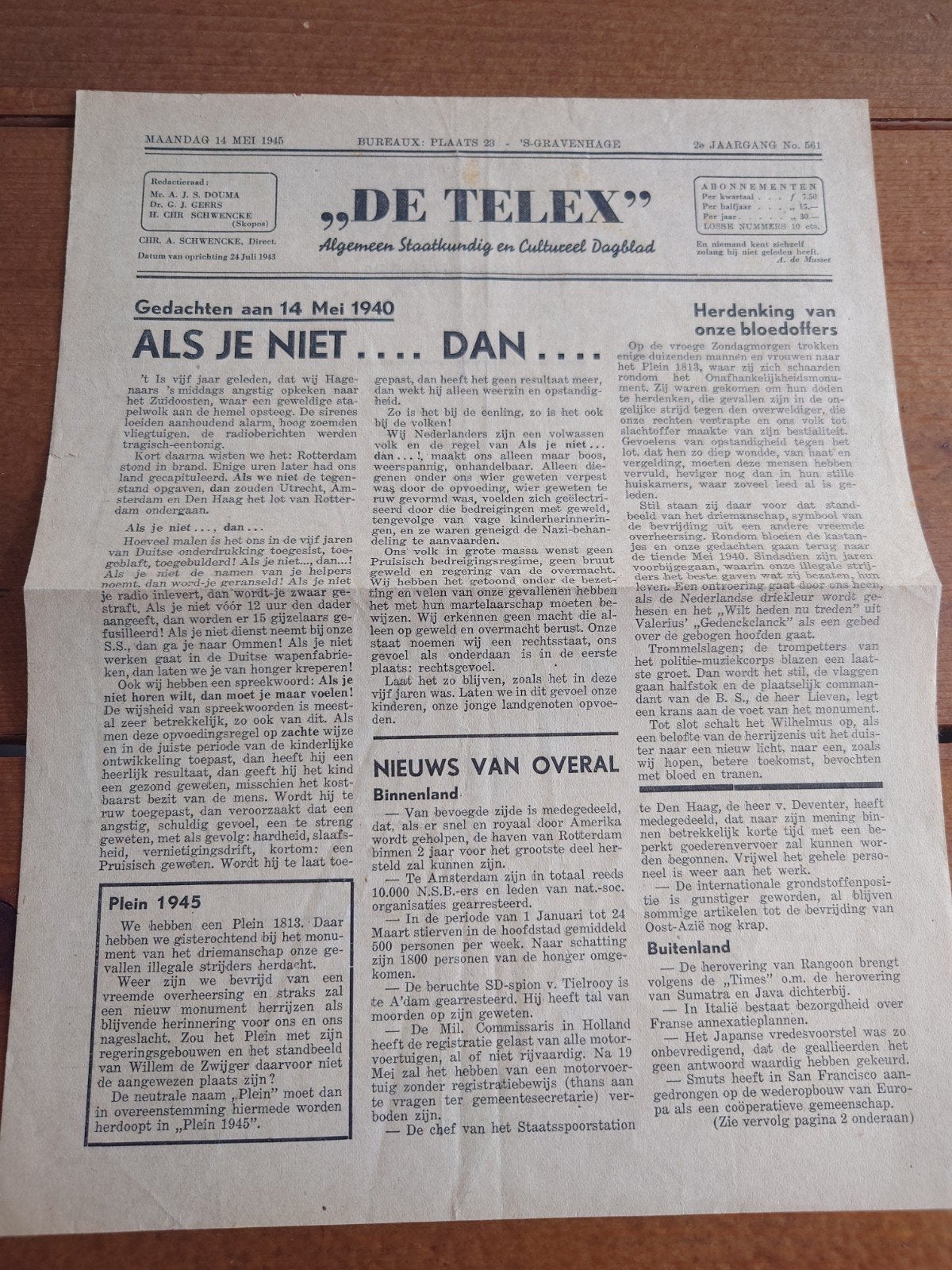 De Telegraaf - Oude Krant - Mei 1945, Ophalen of Verzenden, Gelezen, Krant