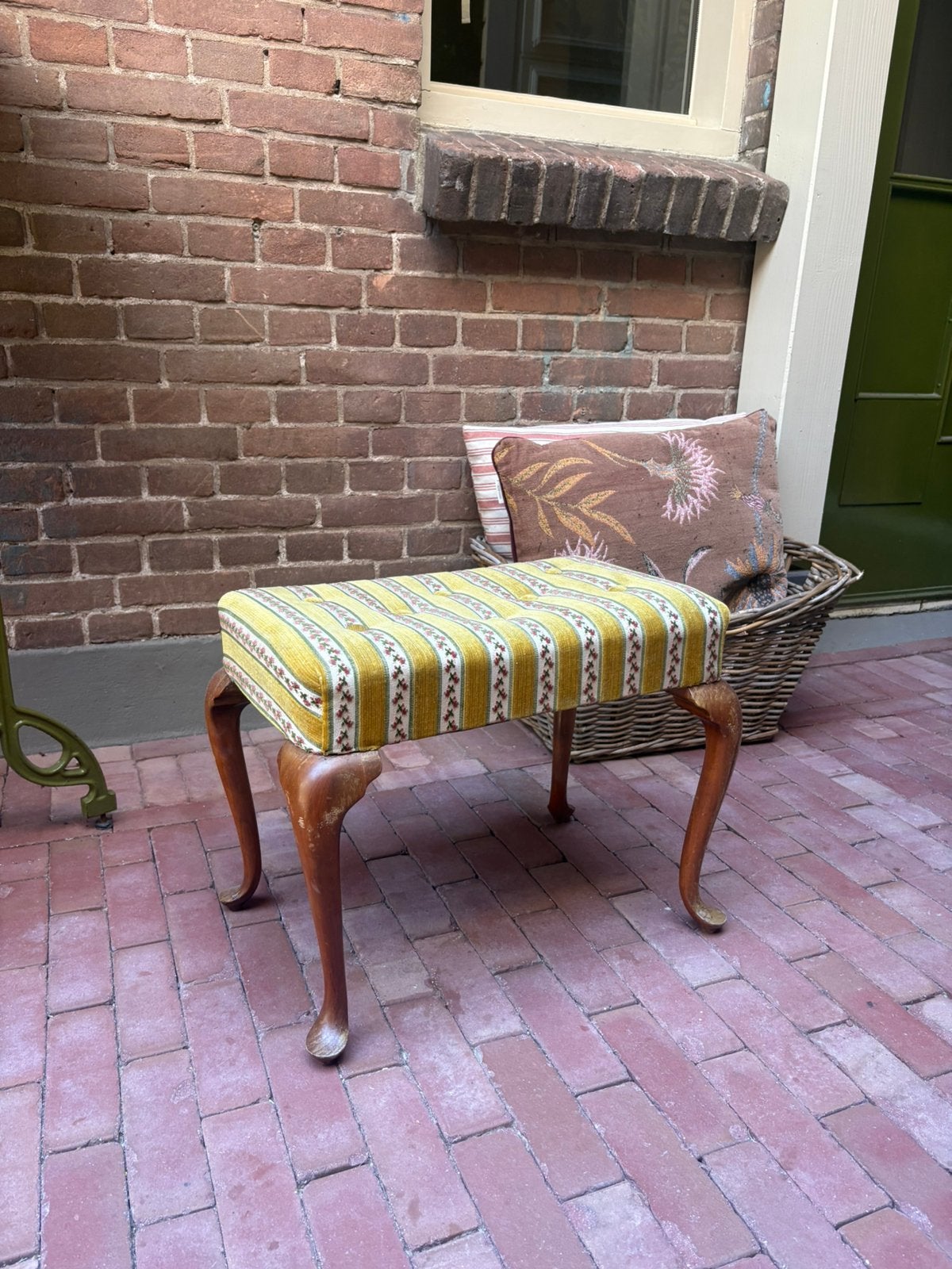Krukje bankje antiek bijzet kruk voetenbankje bijzet vintage, Ophalen, Minder dan 50 cm, Zo goed als nieuw, Stof