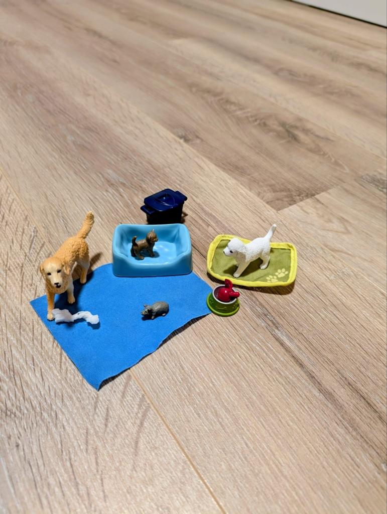 Schleich speelset met honden, kat en accessoires, Ophalen, Gebruikt