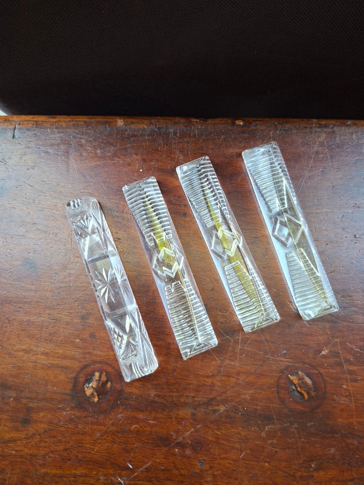 Set van 4 vintage glazen messenleggers, Ophalen of Verzenden