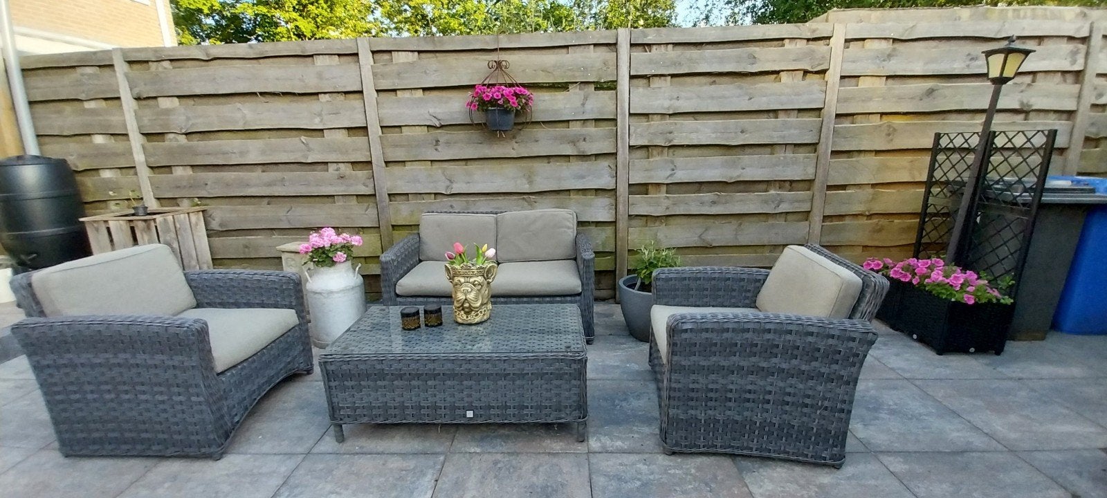 PR Tuinset: 2 stoelen, tweezitter en tafel met glaspl, Ophalen