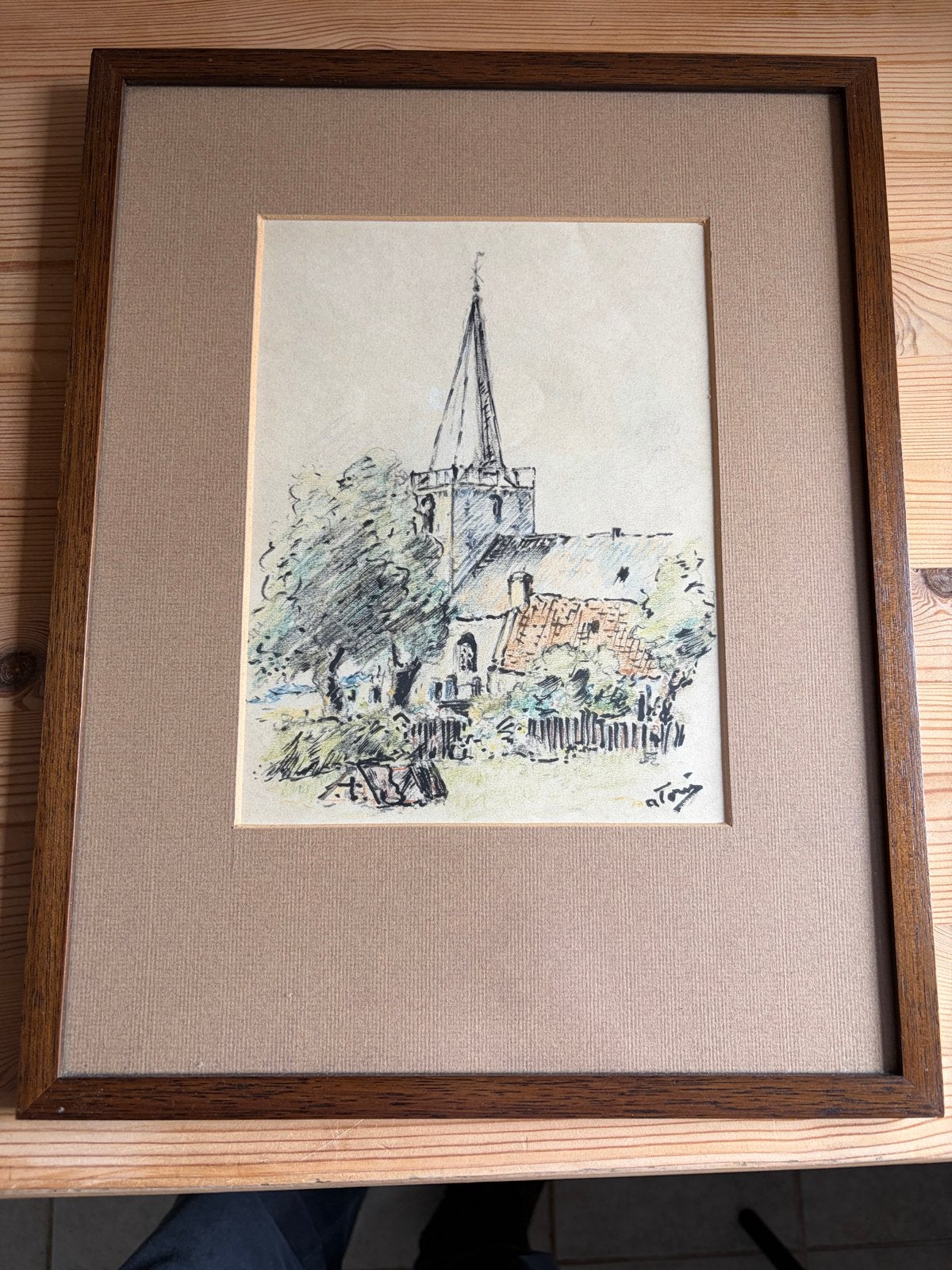 Kerk Ruinerwold tekening ets van Albert Torie in lijst, Antiek en Kunst, Kunst | Tekeningen en Foto's, Ophalen of Verzenden, Tekening