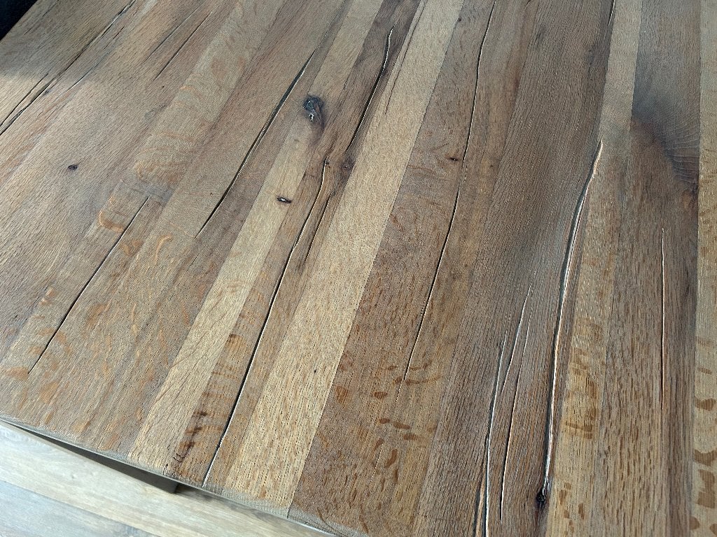 Eikenhouten bar-tafel met leren stoelen, Ophalen