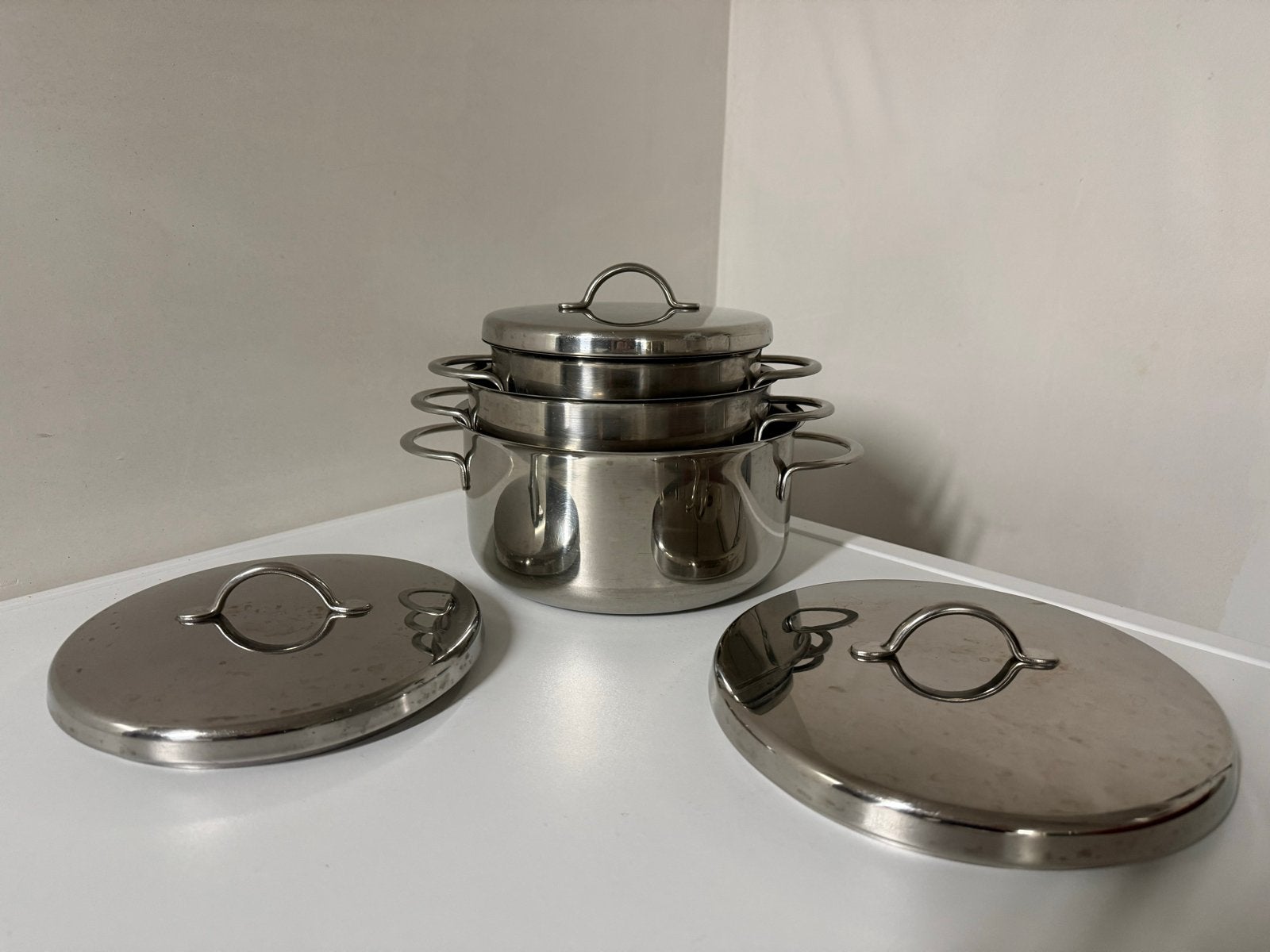 Sigg Pannenset 16/18/20 cm - Zwitserse kwaliteit, Gebruikt, Pannenset, Ophalen of Verzenden, Rvs