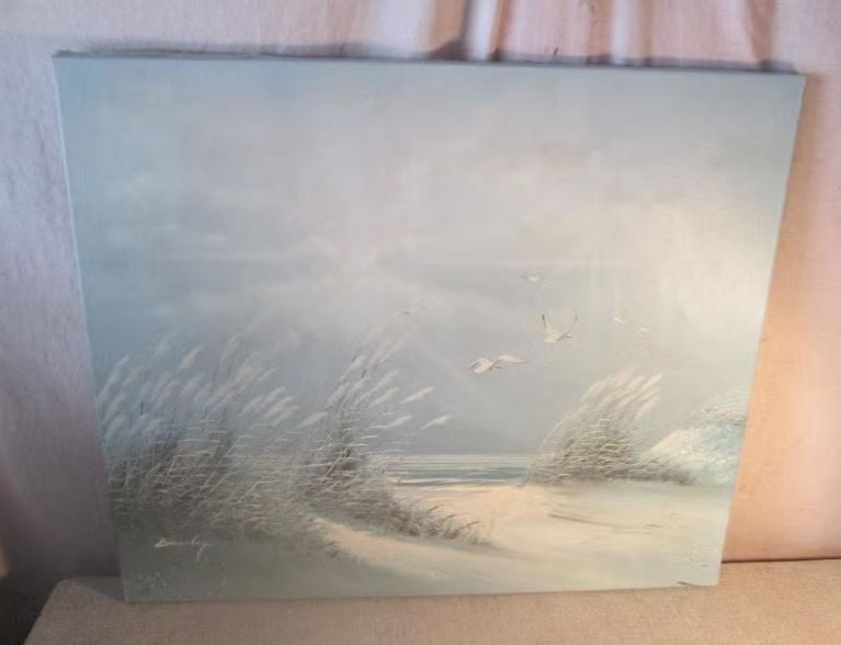 Mooi Geschilderd Werk 'Zeemeeuwen en Duinen' - Gesigneerd, Antiek en Kunst, Ophalen of Verzenden, Origineel werk, Olieverf, Landschap