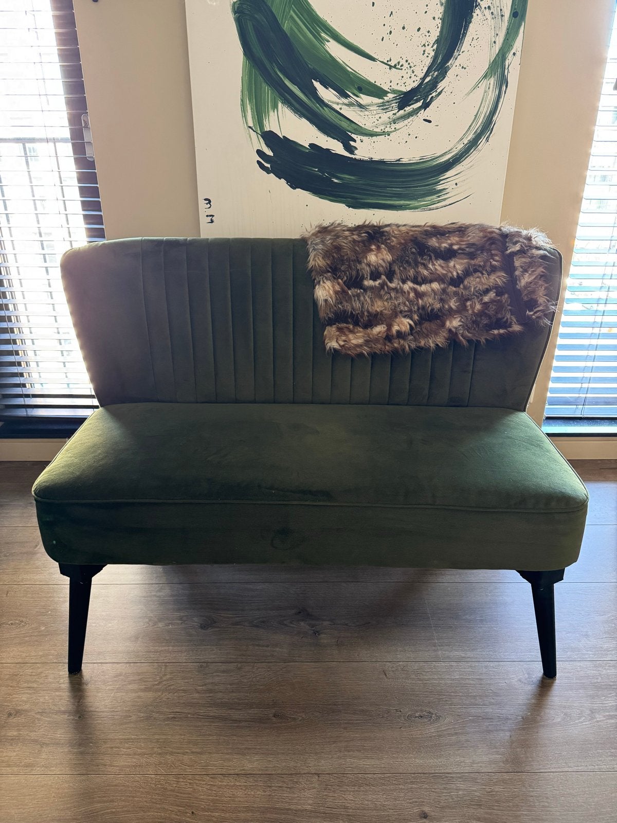 Eetkamerbank 125 cm - Velvet Groen, Ophalen, Minder dan 75 cm, Tweepersoons, Rechte bank