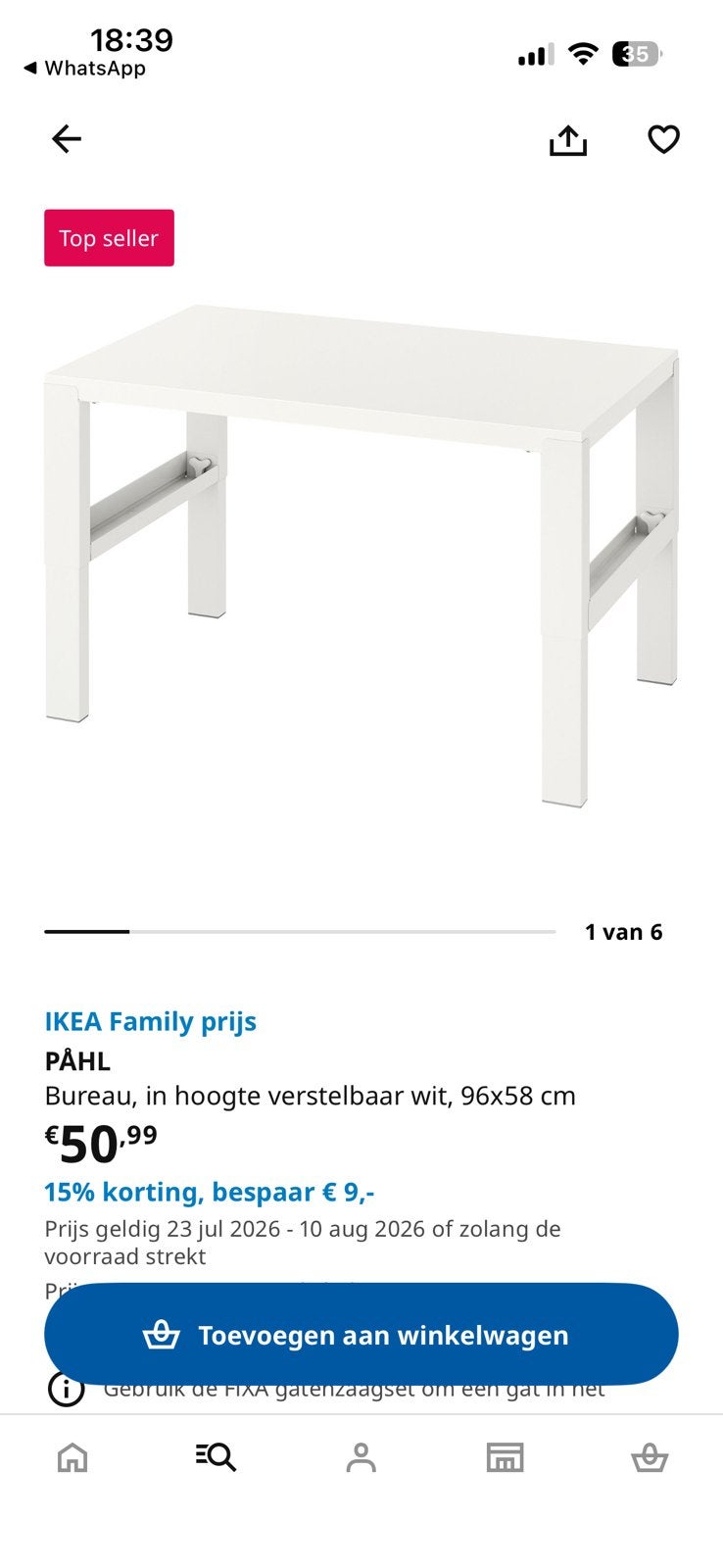 Bureau - in 3 hoogte verstelbaar Pähl - IKEA zgan, Ophalen, Zo goed als nieuw, Tafel(s)