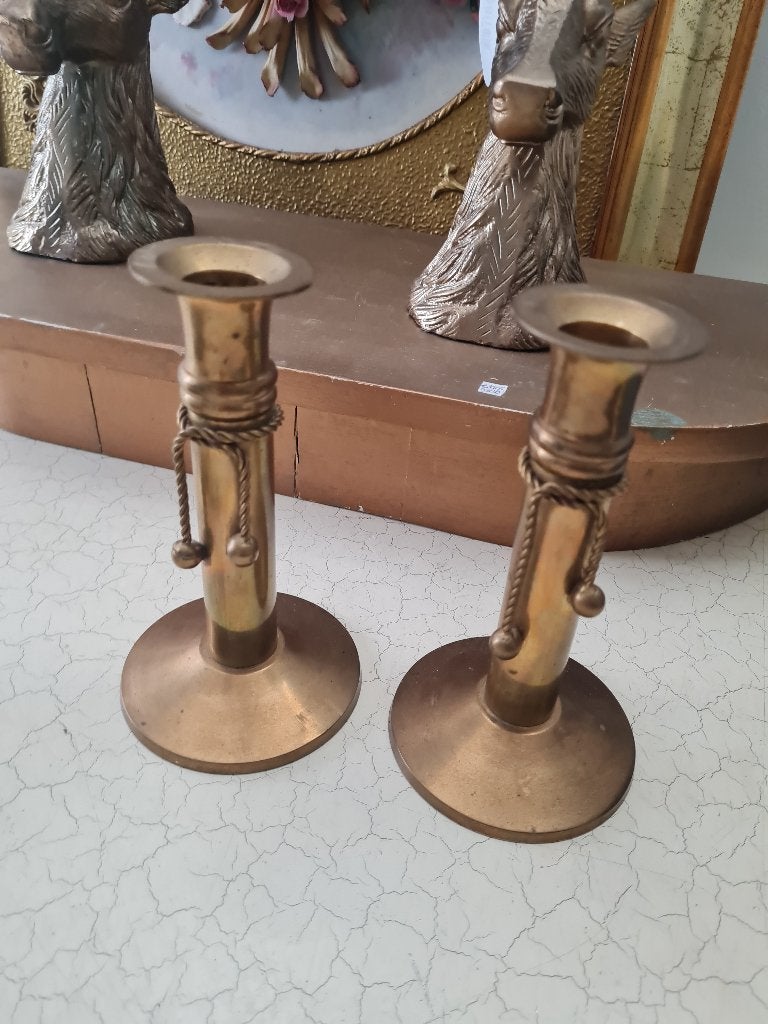 2 vintage koperen kandelaars foto 1 t/m 4 set prijs 14,95