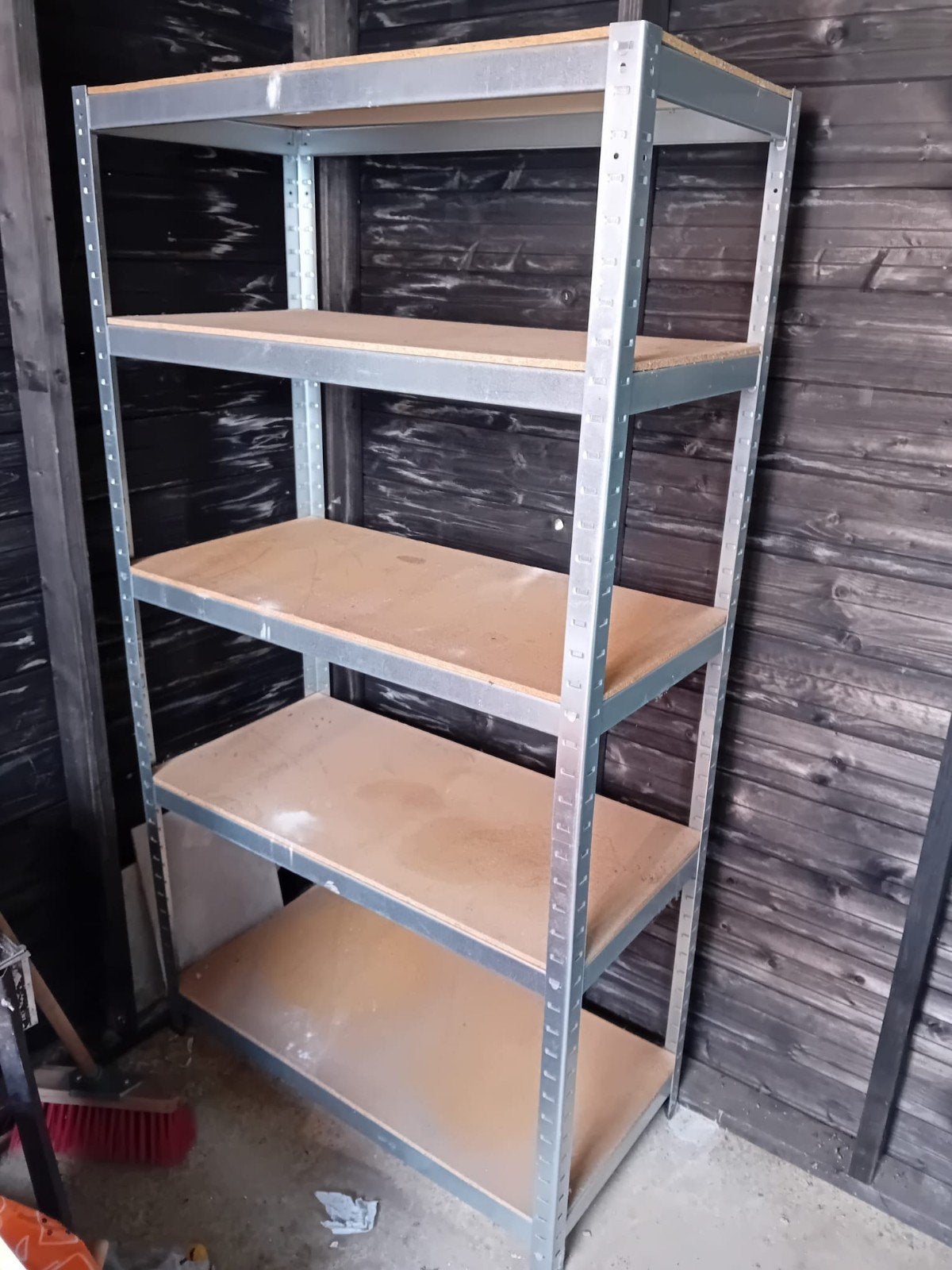 Stevige metalen stellingkast met 5 houten planken, Ophalen, Gebruikt
