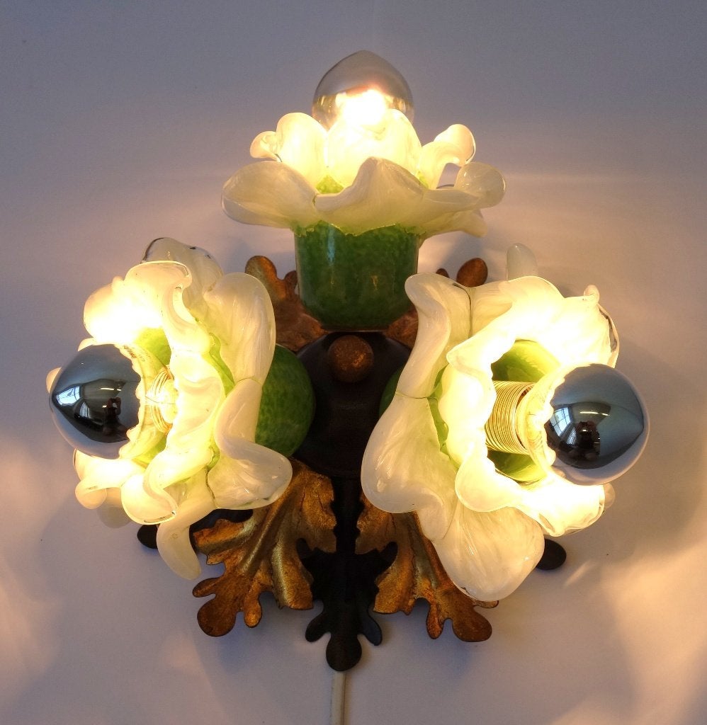 Vintage plafondlamp Murano Floral Frans Italiaans glas, Huis en Inrichting, Lampen | Plafondlampen, Ophalen of Verzenden, Gebruikt
