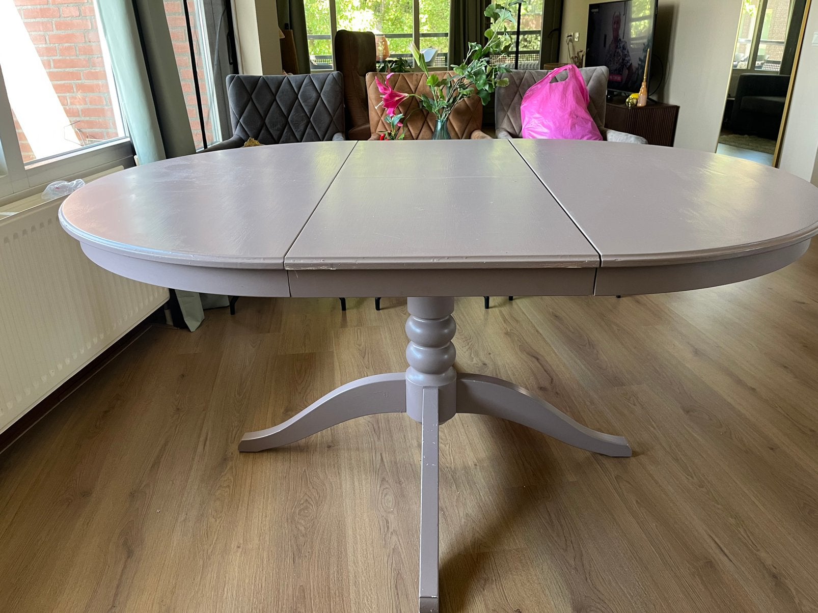 Uitklapbare Eettafel 155x110x73  paars/grijs, 100 tot 150 cm, Ophalen of Verzenden, Zo goed als nieuw, 150 tot 200 cm
