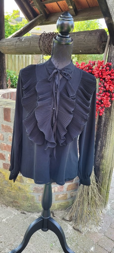 RLINEA ruffles roezel blouse bloes maat L 40 / 42 zgan, Maat 38/40 (M), RLINEA, Zwart, Ophalen of Verzenden