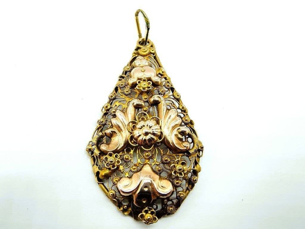 Antieke 14 karaats gouden filigrein hanger, Info@zilverwebsite.nl, Verzenden, Zo goed als nieuw, Zilverwebsite.nl