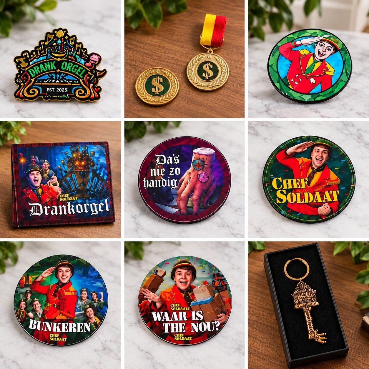 Chef Soldaat Carnaval Pakket: Emblemen, Pin & Stickers, Zelfklevend, Overige thema's, Nieuw, Meerkleurig