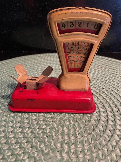 antiek miniatuur weegschaal blik litho, leren rekenen, Ophalen of Verzenden