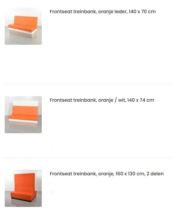 Frontseat treinbank oranje horeca, Ophalen, 150 tot 200 cm, Driepersoons, 75 tot 100 cm
