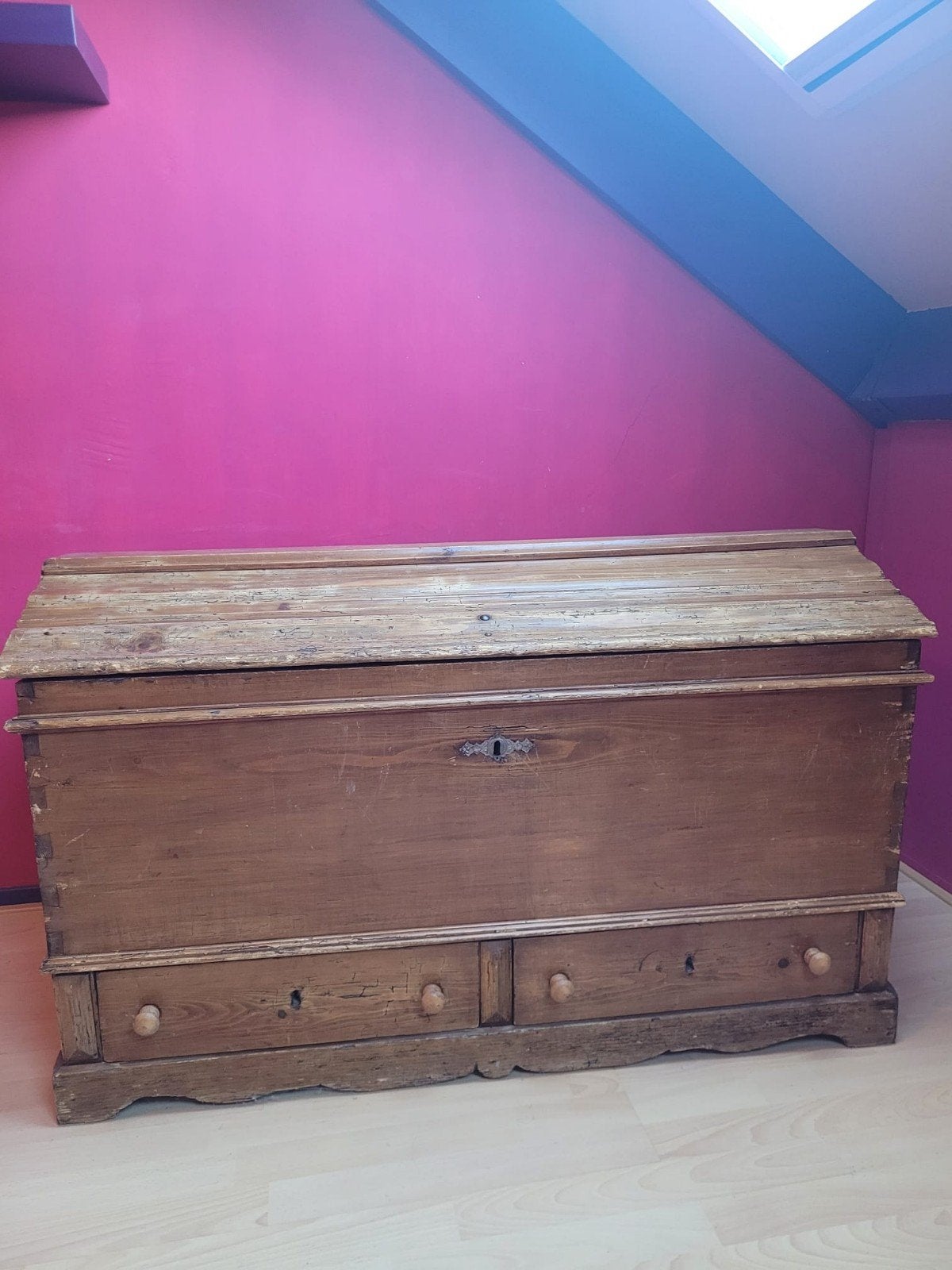 Antieke houten kist met lades - Vintage opbergkist, Antiek en Kunst, Ophalen