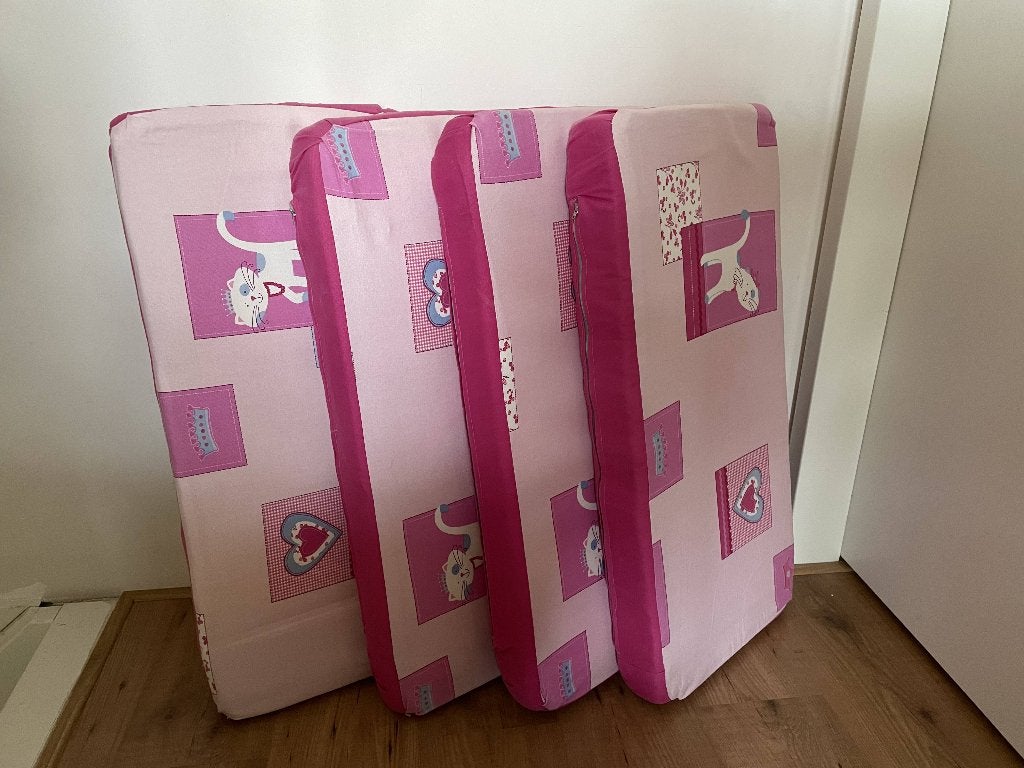 Kussen, tuinkussen kind 4x roze poes, hart met rits, wasbaar, Ophalen, Gebruikt, Kleed of Kussen, Handgemaakt