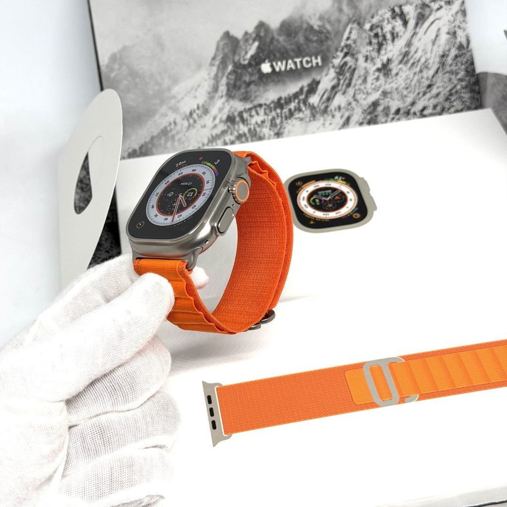 Apple Watch Ultra 1 grijs /oranje trail band /87% batt /gara, Apple, Zo goed als nieuw, Support@apple.com, Apple Park Way, Cupertino, California