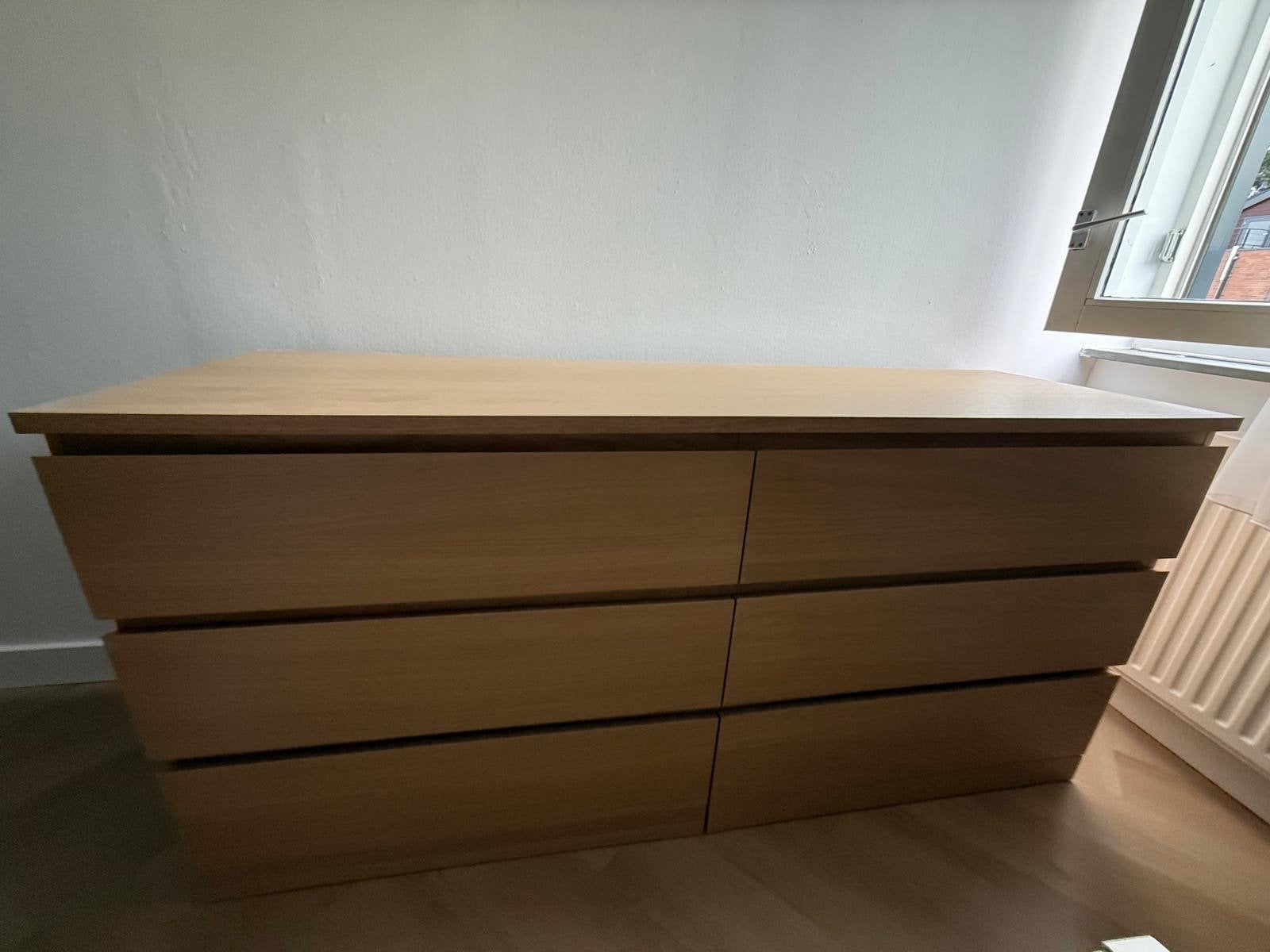 IKEA MALM ladekast 6 lades eikenfineer 160 cm breed, Ophalen, Gebruikt, 5 laden of meer, 150 tot 200 cm