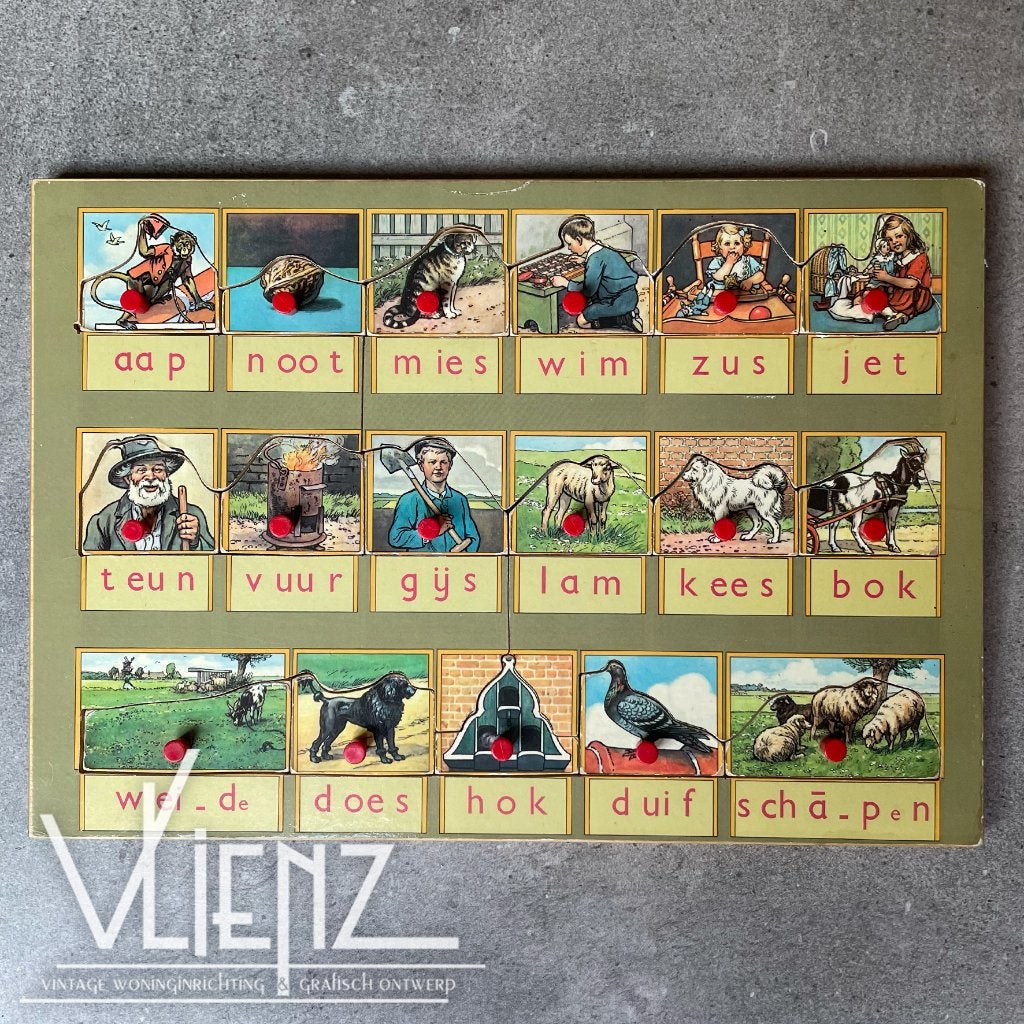 Vintage Aap Noot Mies leesplankje puzzel hout, Gebruikt, -, -, Ophalen of Verzenden