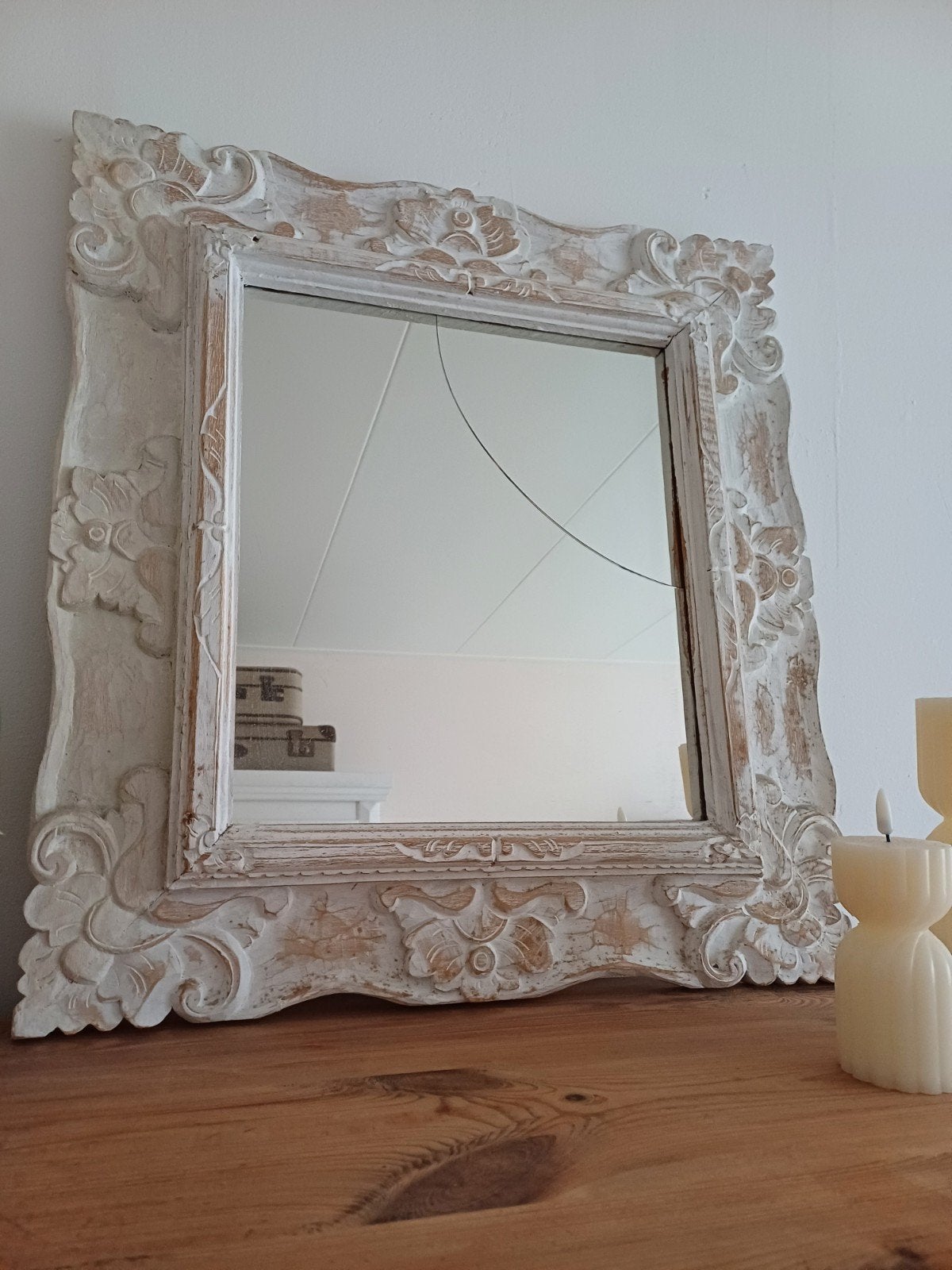 Brocante Boho vintage spiegel, Huis en Inrichting, Ophalen, Gebruikt, Vierkant