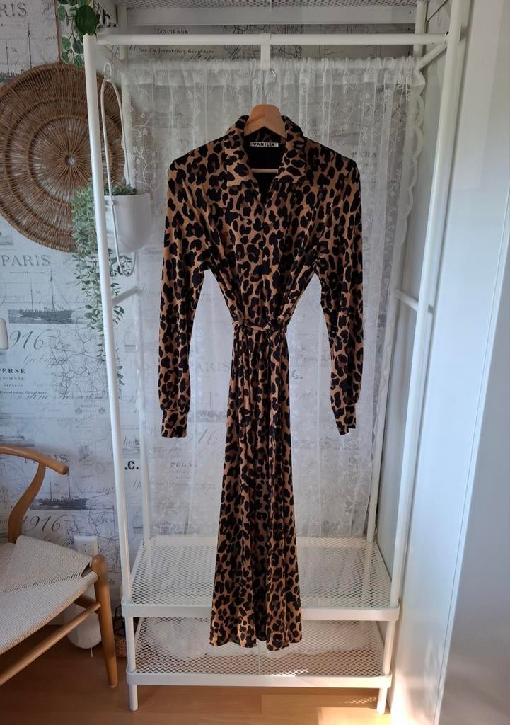 Mooie panterprint jurk met rits Vanilia maat 36, Kleding | Dames, Jumpsuits, Bruin, Vanilia, Ophalen of Verzenden, Maat 36 (S)