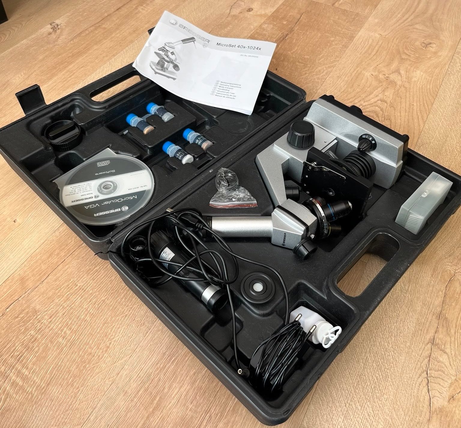 Bresser MicroSet 40x-1024x Microscoop met accessoires, Ophalen of Verzenden, Zo goed als nieuw, 1000x of meer, Biologische microscoop