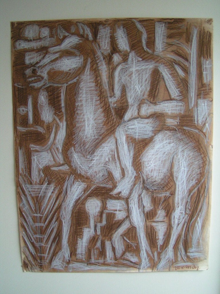 Hubert Bekman man te paard krijt tekening sculptuur ontwerp, Antiek en Kunst, Kunst | Tekeningen en Foto's, Verzenden, Tekening