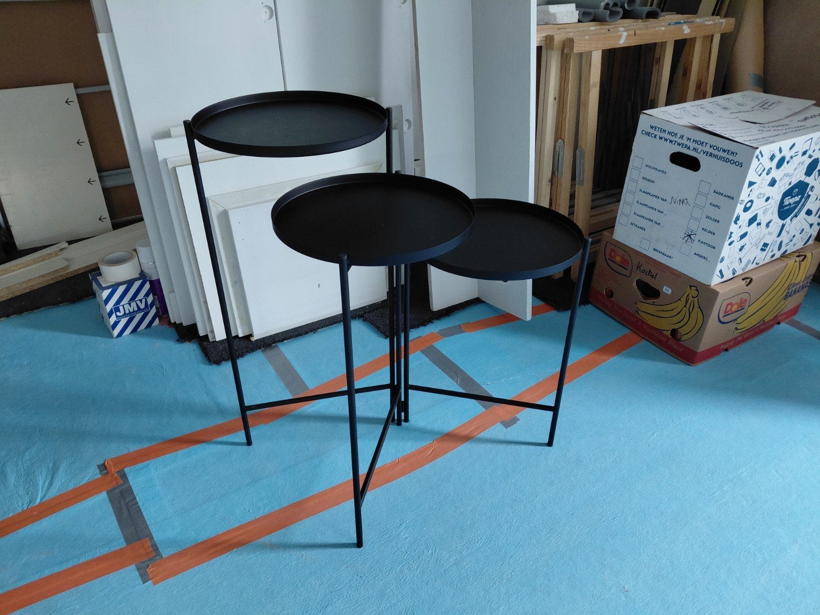 Set van 3 bijzettafels, plantenstandaard, plantentafel-Zwart, Minder dan 55 cm, Metaal of Aluminium, Rond, Ophalen