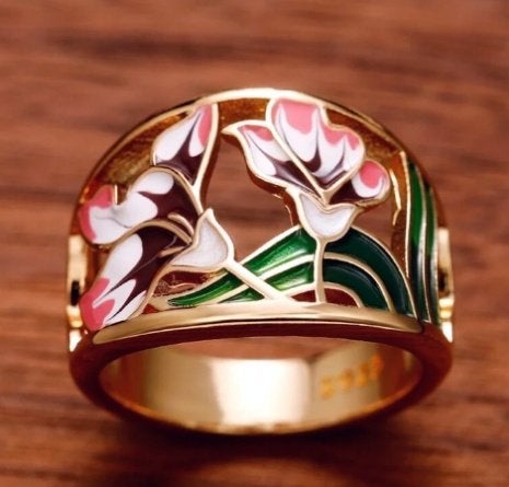 Bloemen 18K goud verguld ring, 18 tot 19, Nieuw, Ophalen of Verzenden, Met edelsteen