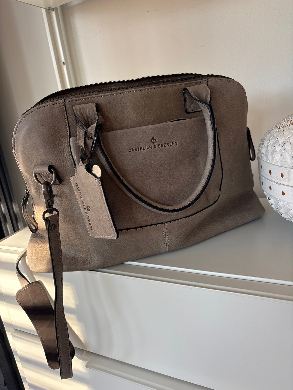 Prachtige lederen Castelijn & Beerens Laptop Tas Taupe, Ophalen of Verzenden, Gebruikt, Overige kleuren, Handtas