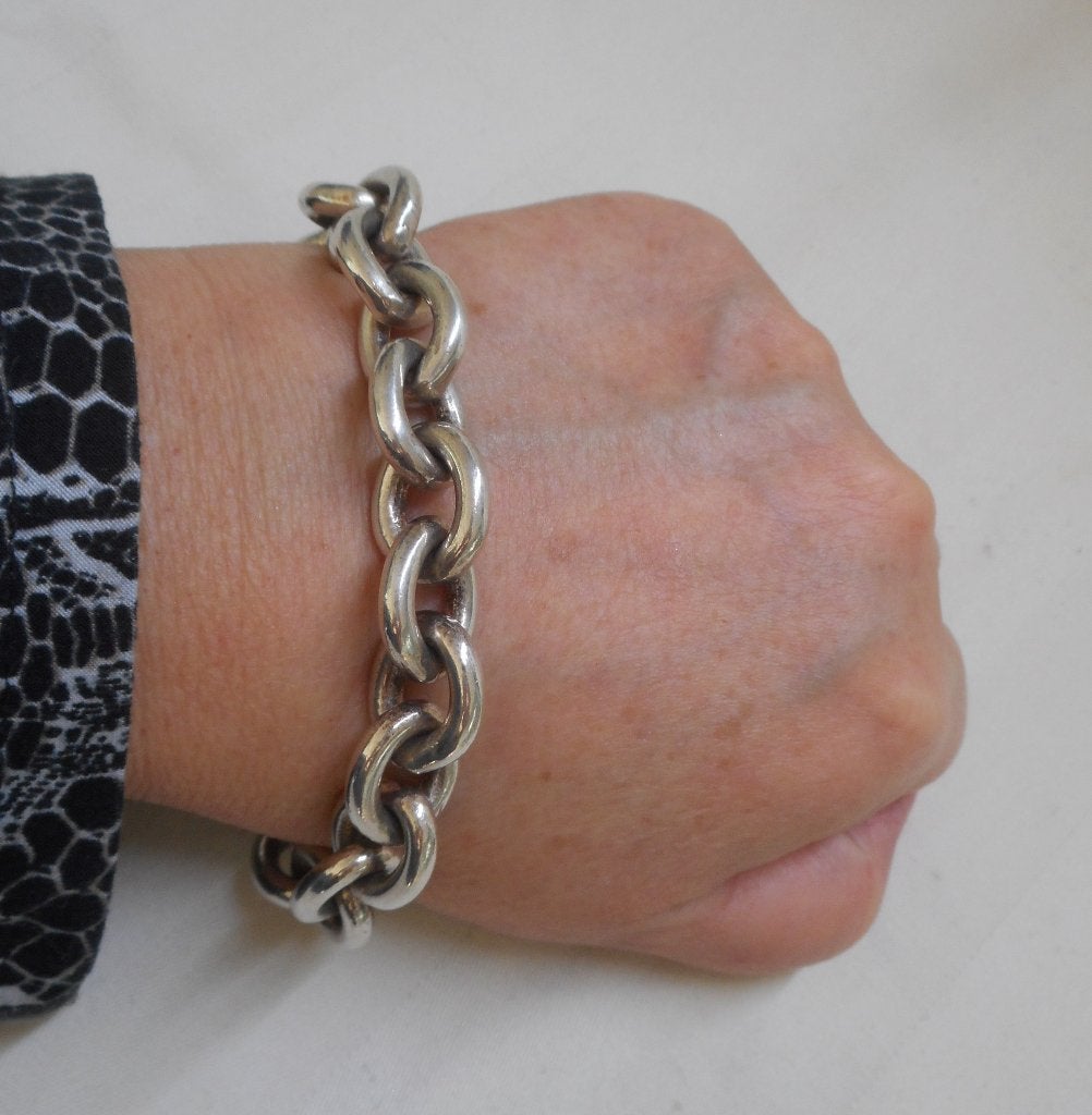 Zilveren massieve schakel armband met staafslot nr.1218, Verzenden, Zo goed als nieuw, Zilver, Zilver